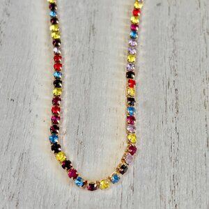 Sugarfix Rainbow Crystal Rhinestone Necklace, Gold Tone Rhinestone Jewelry